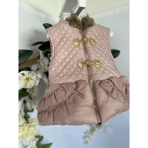 Little Lass Light Pink Puffer Vest Girls 2T Faux Fur Trimmed Hoodie Full Zip EUC - Picture 12 of 16